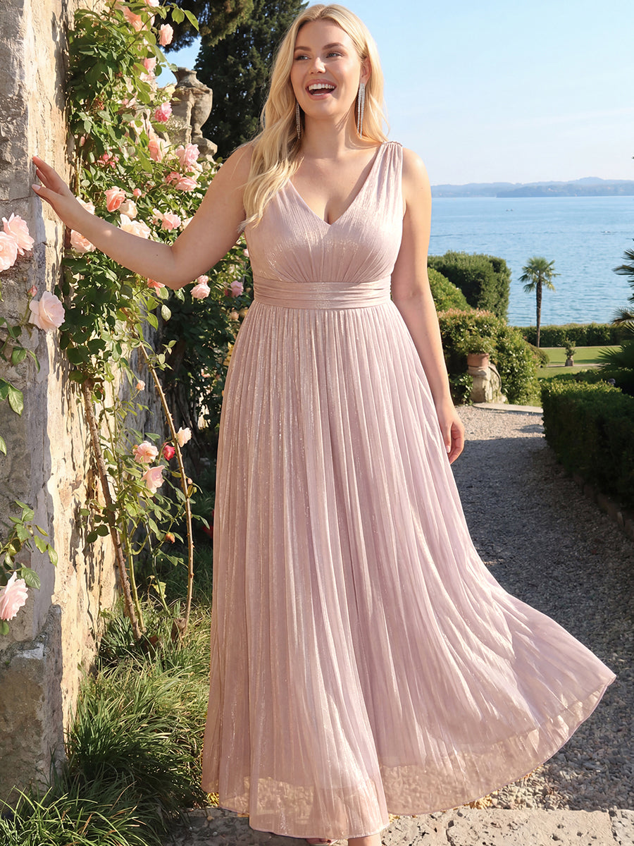 Gathered Sea-island filament fabircs Sleeveless Evening Dress