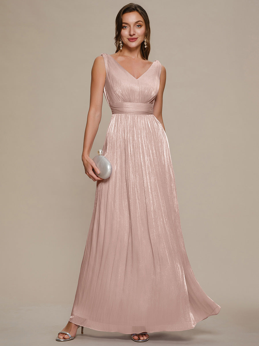 Gathered Sea-island filament fabircs Sleeveless Evening Dress