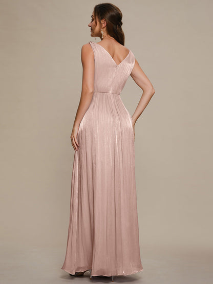 Gathered Sea-island filament fabircs Sleeveless Evening Dress