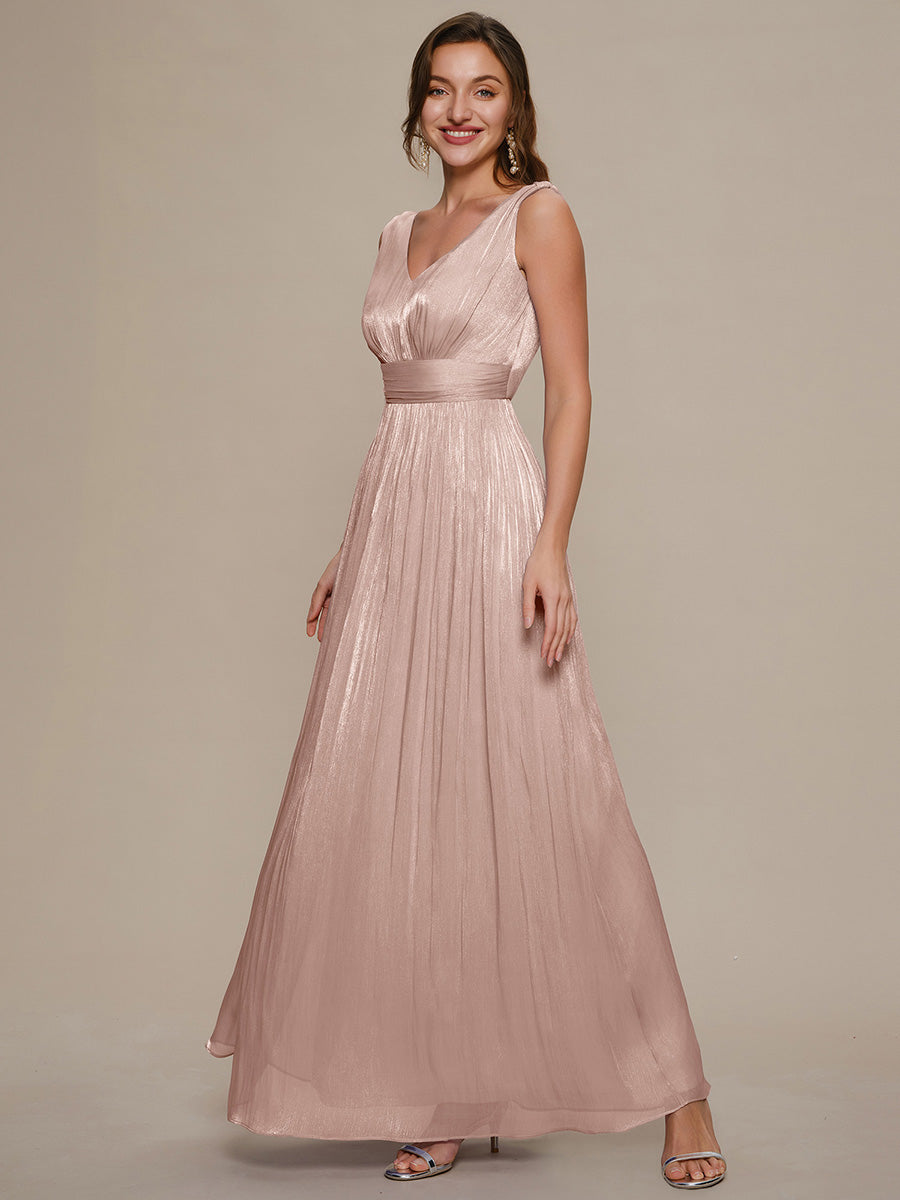 Gathered Sea-island filament fabircs Sleeveless Evening Dress