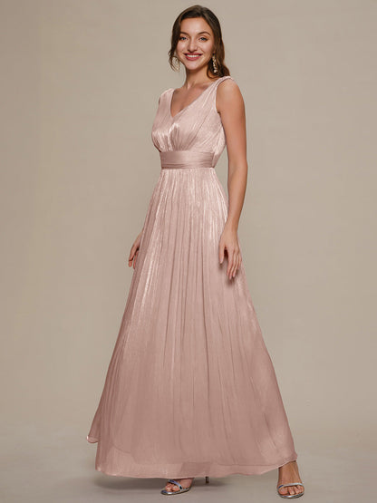 Gathered Sea-island filament fabircs Sleeveless Evening Dress