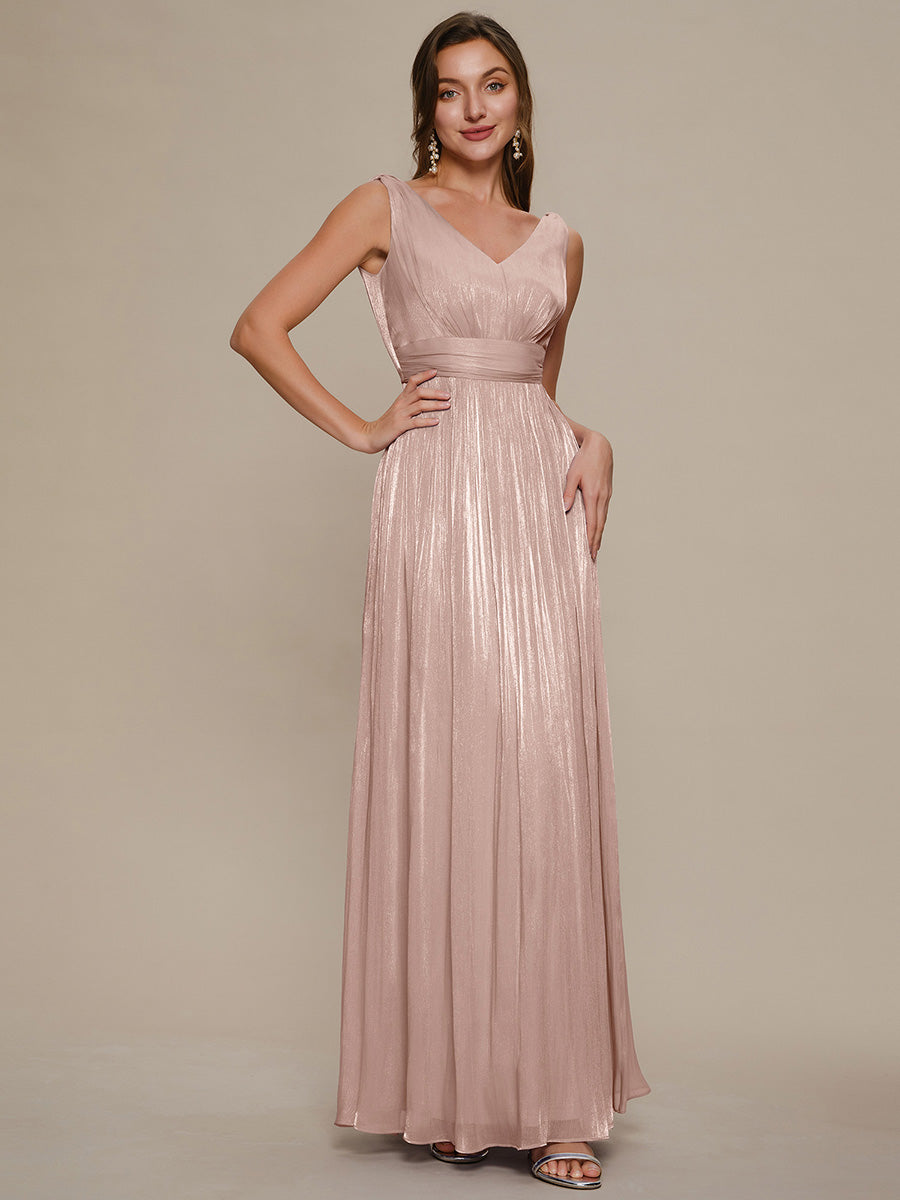 Gathered Sea-island filament fabircs Sleeveless Evening Dress
