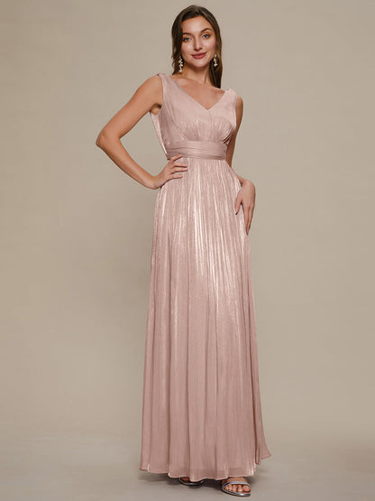 Gathered Sea-island filament fabircs Sleeveless Evening Dress