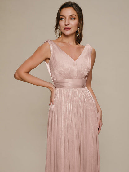 Gathered Sea-island filament fabircs Sleeveless Evening Dress