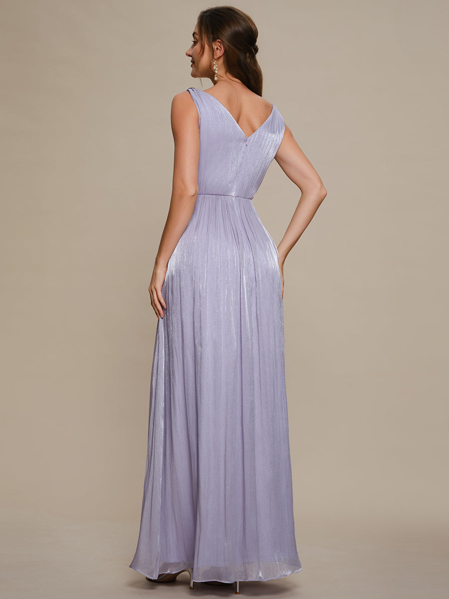 Gathered Sea-island filament fabircs Sleeveless Evening Dress