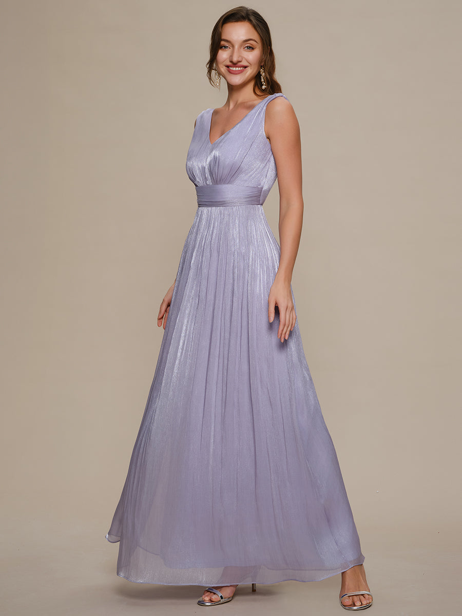 Gathered Sea-island filament fabircs Sleeveless Evening Dress