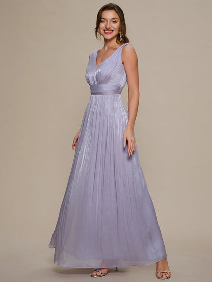 Gathered Sea-island filament fabircs Sleeveless Evening Dress