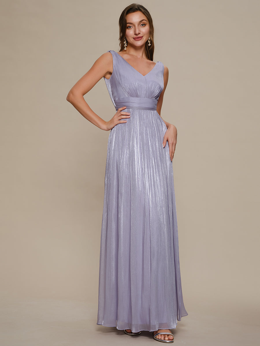 Gathered Sea-island filament fabircs Sleeveless Evening Dress