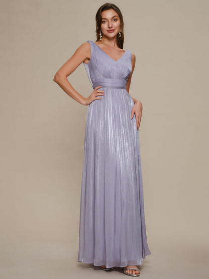 Gathered Sea-island filament fabircs Sleeveless Evening Dress
