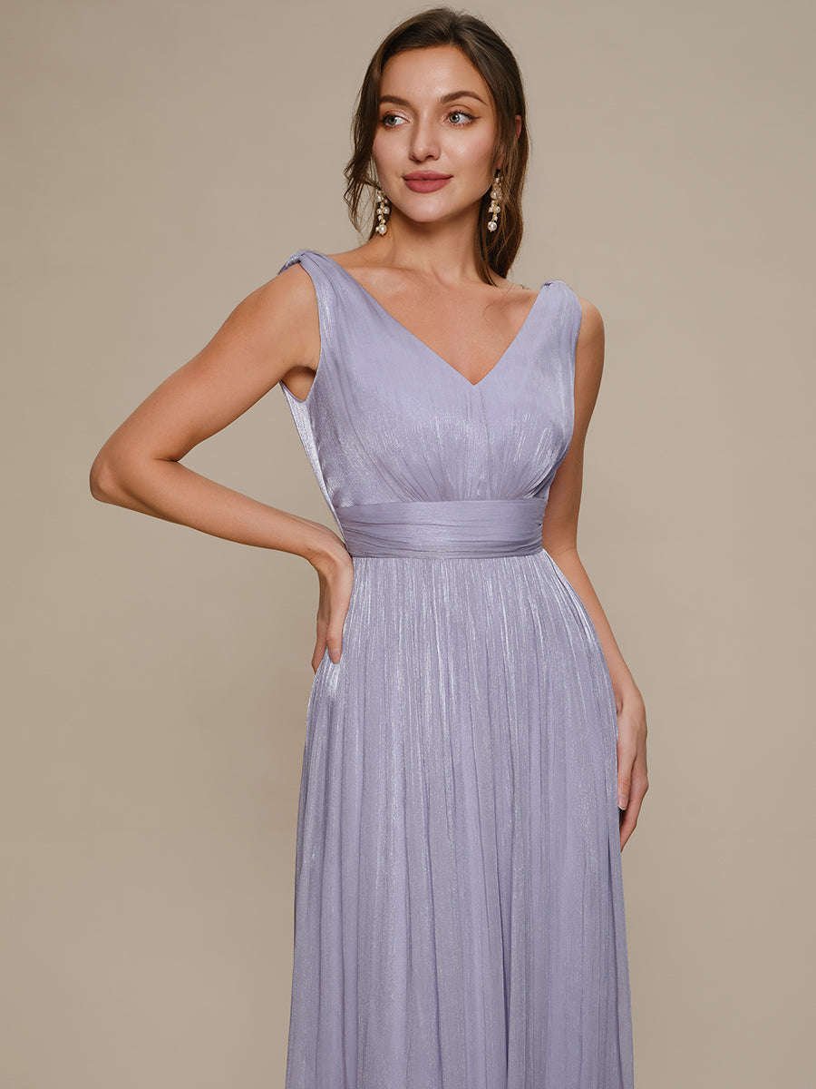 Gathered Sea-island filament fabircs Sleeveless Evening Dress