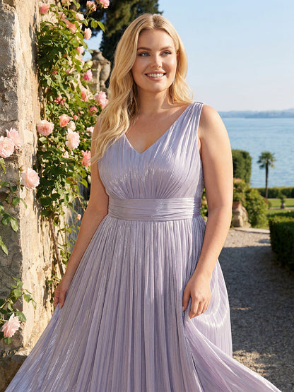 Plus Size Gathered Sea-island filament fabircs Evening Dress