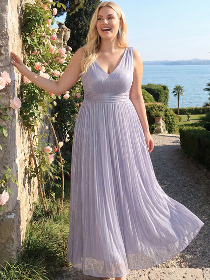 Plus Size Gathered Sea-island filament fabircs Evening Dress