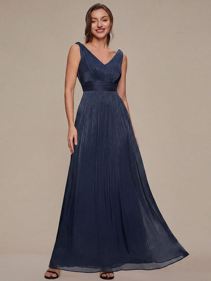 Gathered Sea-island filament fabircs Sleeveless Evening Dress