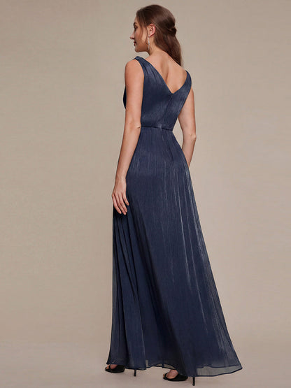 Gathered Sea-island filament fabircs Sleeveless Evening Dress