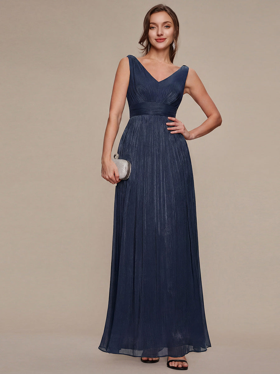 Gathered Sea-island filament fabircs Sleeveless Evening Dress