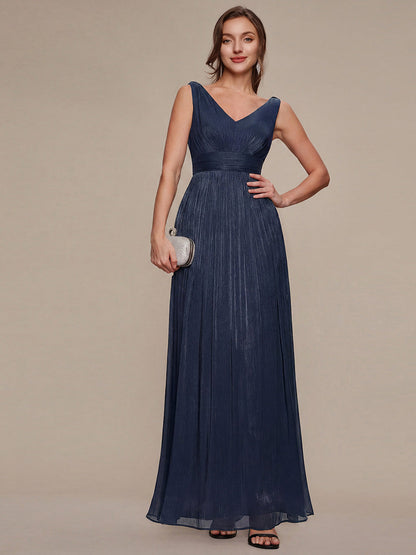 Gathered Sea-island filament fabircs Sleeveless Evening Dress