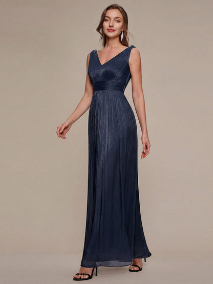 Gathered Sea-island filament fabircs Sleeveless Evening Dress