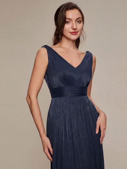 Gathered Sea-island filament fabircs Sleeveless Evening Dress