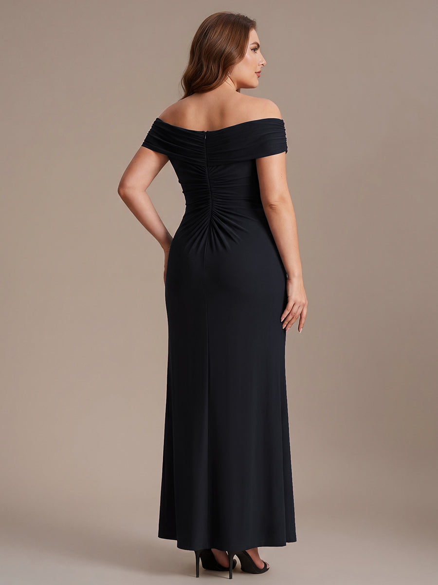 Plus Size Knit Off-the-shoulder Sleeve Evening Dress