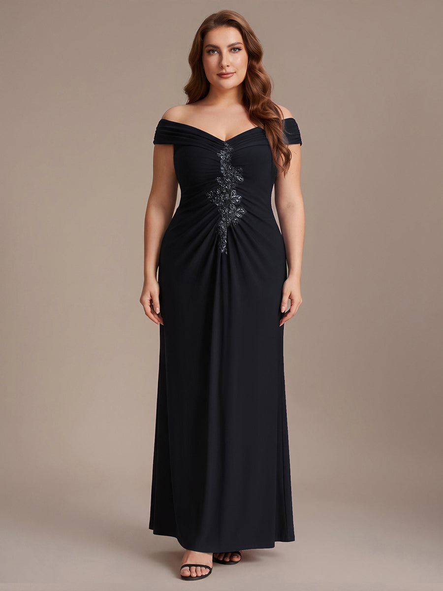 Plus Size Knit Off-the-shoulder Sleeve Evening Dress
