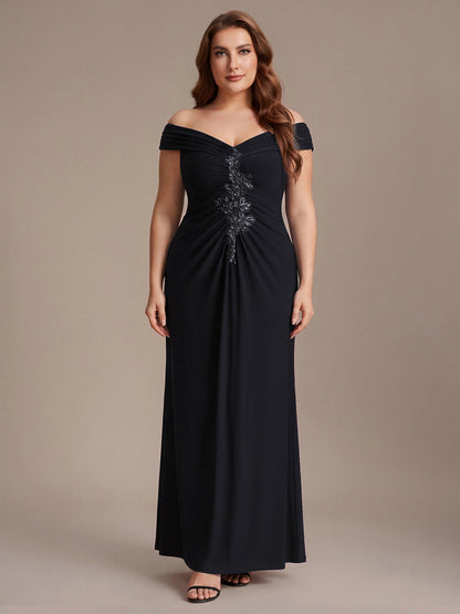 Plus Size Knit Off-the-shoulder Sleeve Evening Dress
