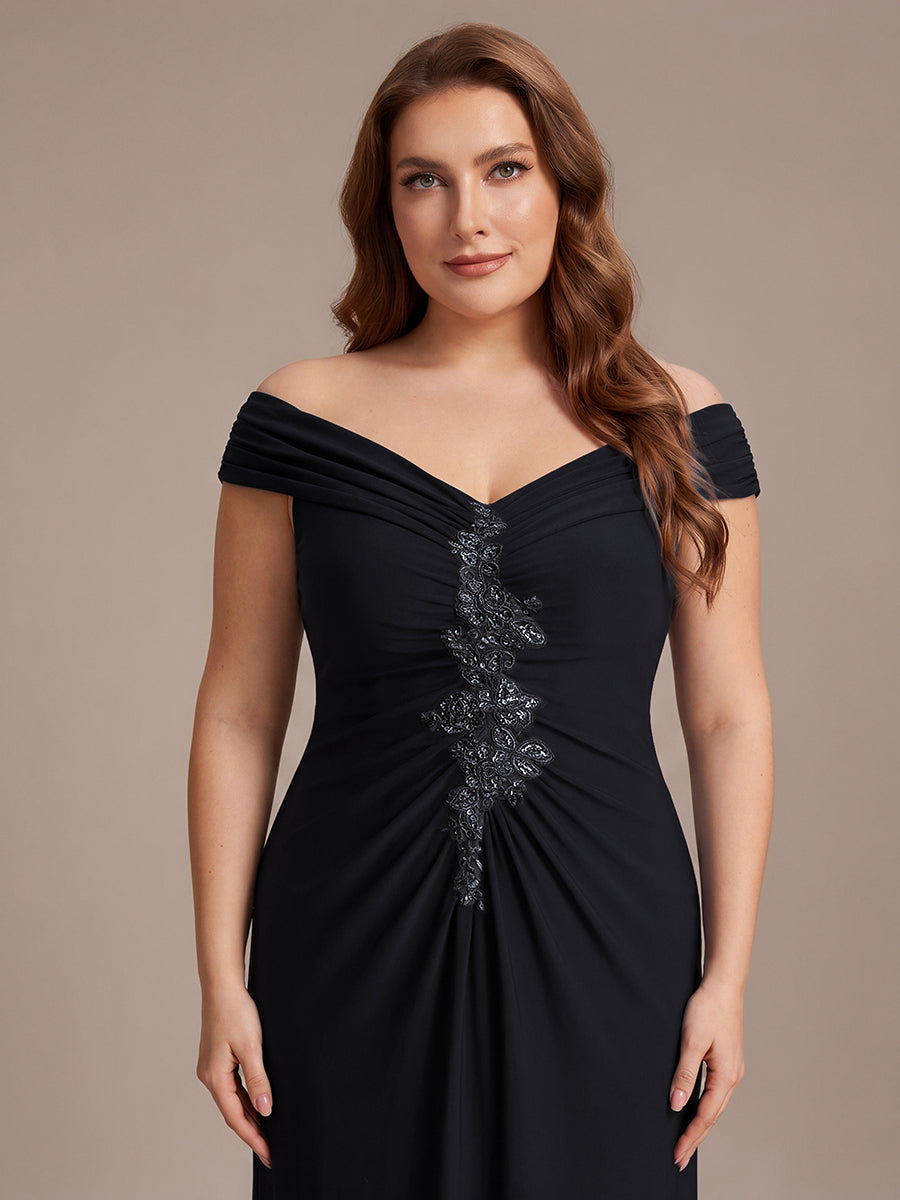 Plus Size Knit Off-the-shoulder Sleeve Evening Dress