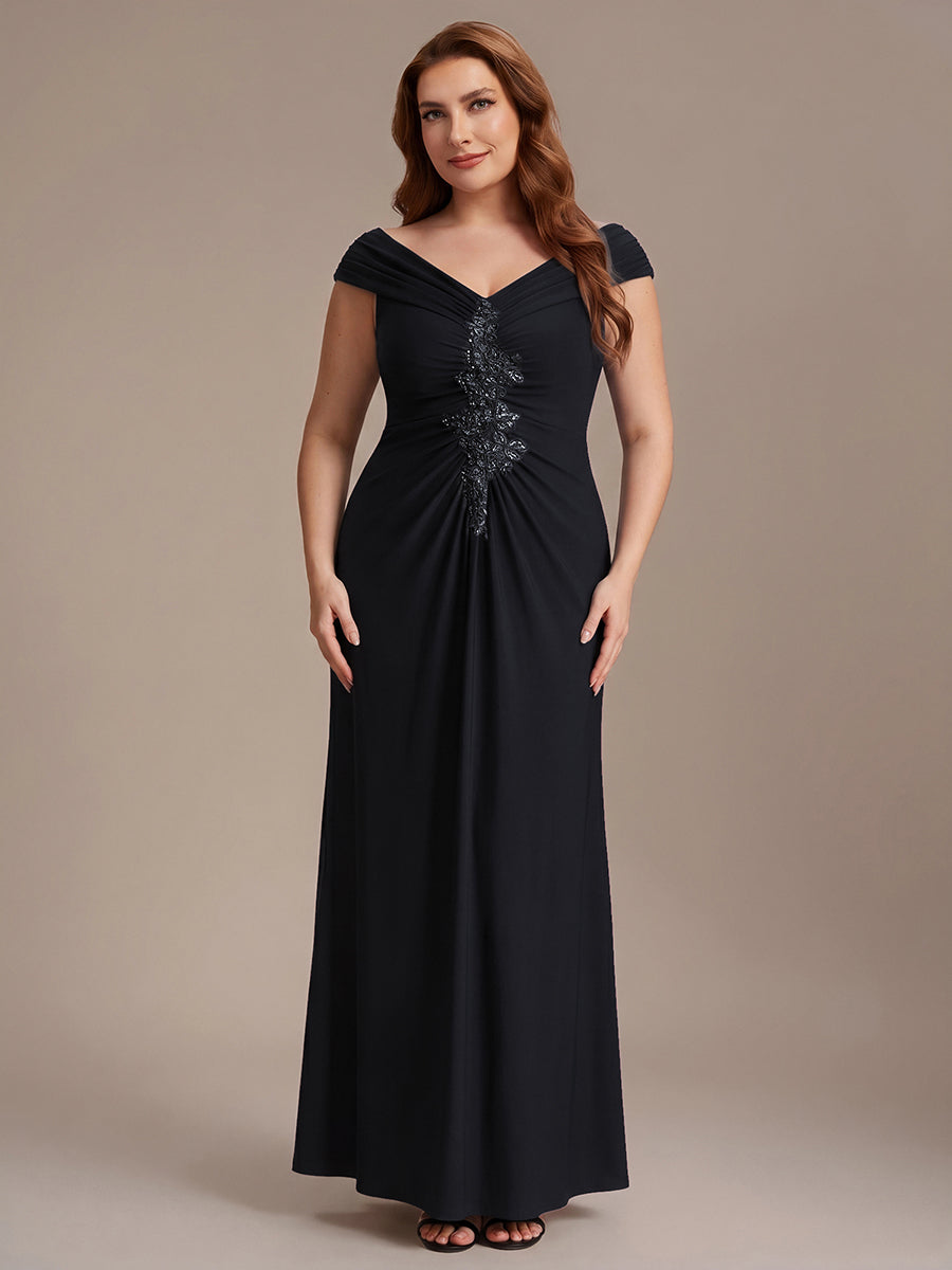 Plus Size Knit Off-the-shoulder Sleeve Evening Dress