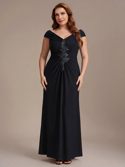 Plus Size Knit Off-the-shoulder Sleeve Evening Dress