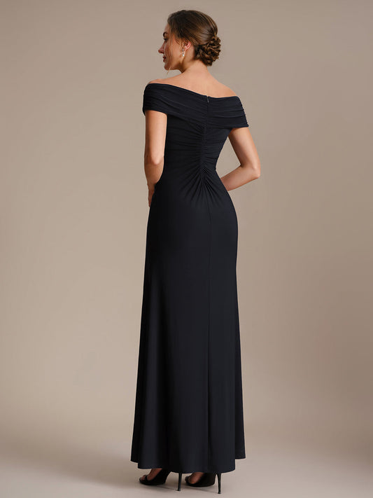 Knit Off-the-shoulder Sleeve Bodycon Evening Dress