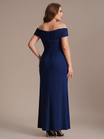Plus Size Knit Off-the-shoulder Sleeve Evening Dress