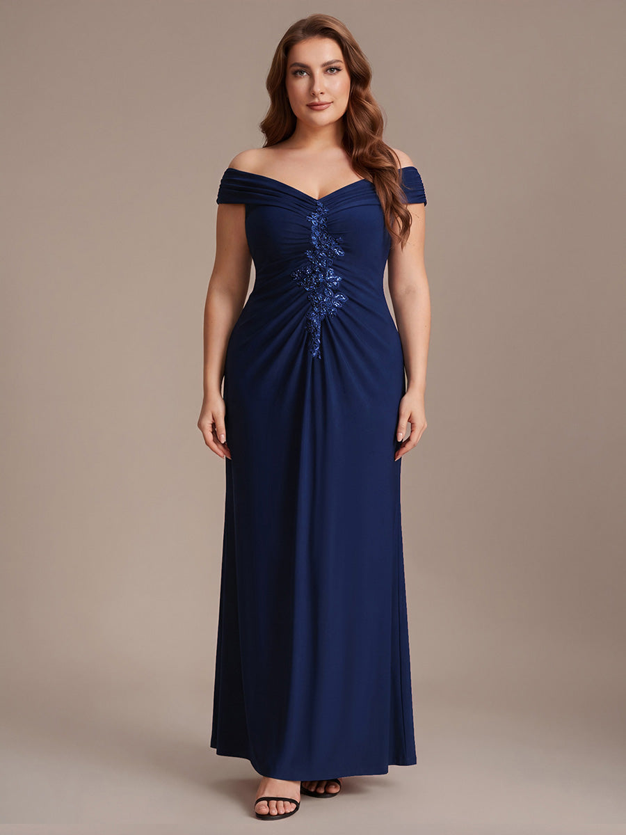 Plus Size Knit Off-the-shoulder Sleeve Evening Dress