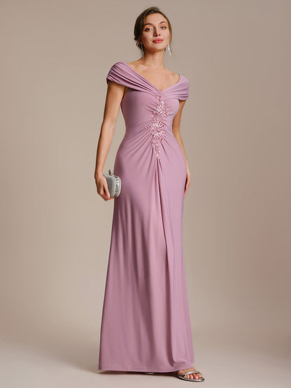 Knit Off-the-shoulder Sleeve Bodycon Evening Dress