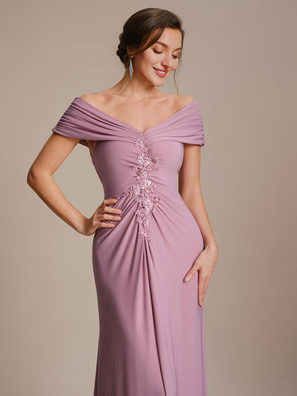 Knit Off-the-shoulder Sleeve Bodycon Evening Dress