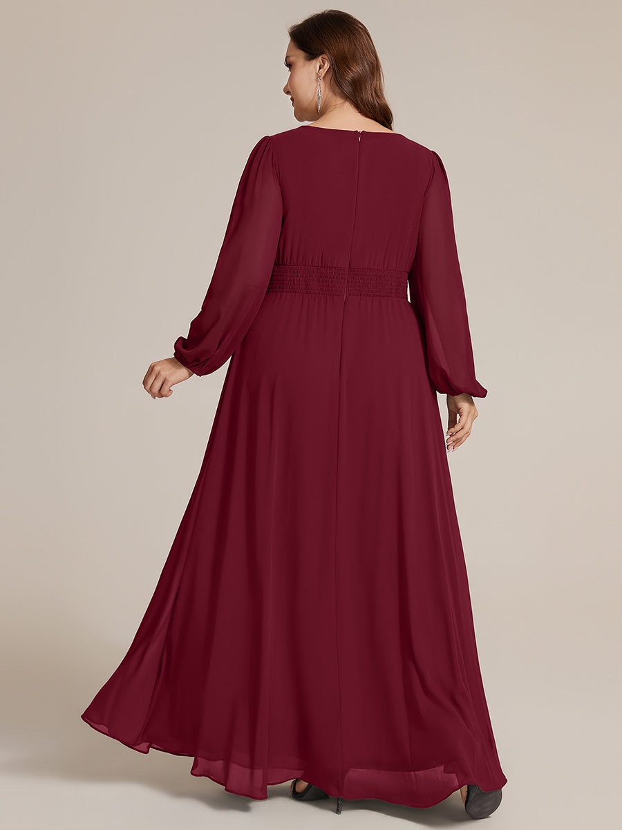 Plus Size Chiffon Puff Sleeve Evening Dress