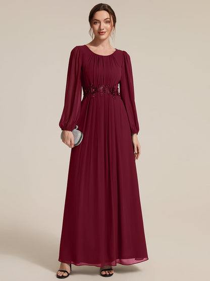 Chiffon Puff Sleeve A-Line Evening Dress