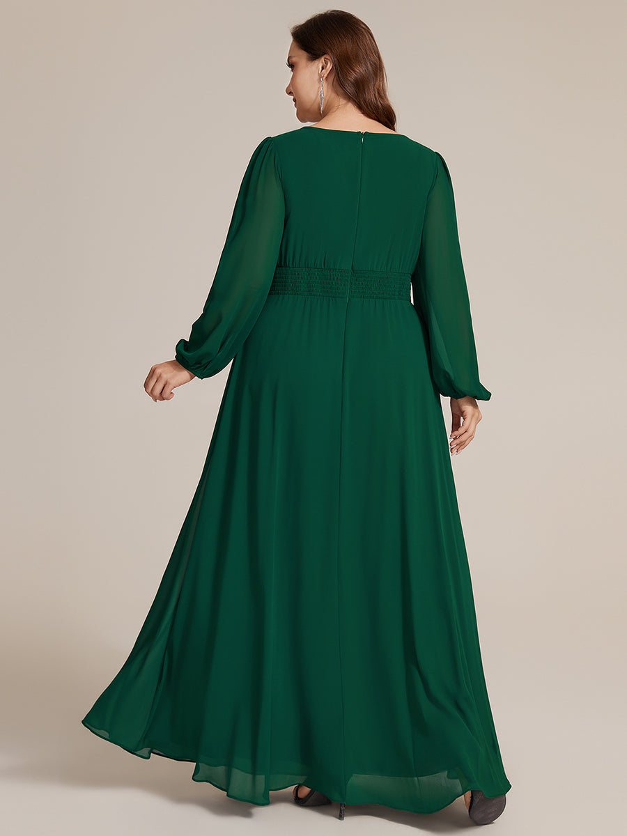 Plus Size Chiffon Puff Sleeve Evening Dress