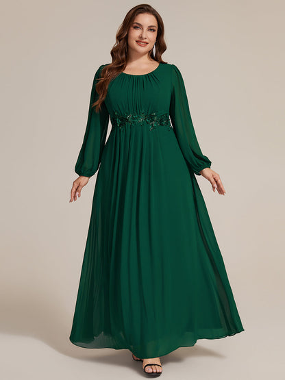 Plus Size Chiffon Puff Sleeve Evening Dress