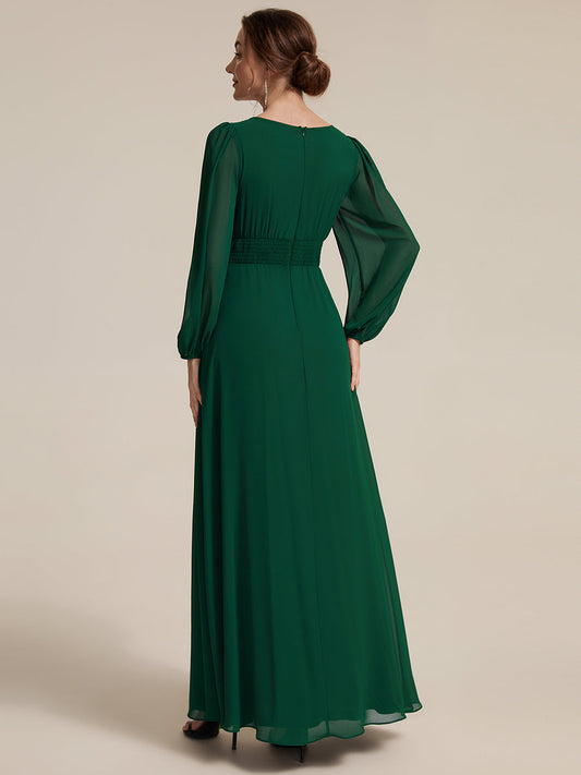 Chiffon Puff Sleeve A-Line Evening Dress
