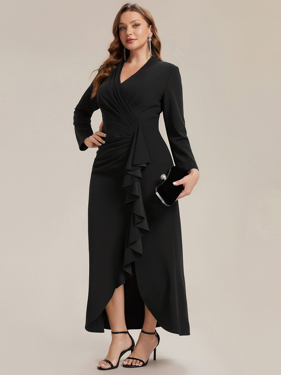 Plus Size Long Sleeve Slit Crepe Evening Dress
