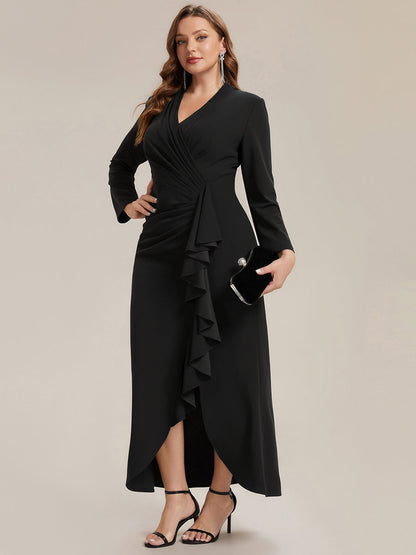 Plus Size Long Sleeve Slit Crepe Evening Dress