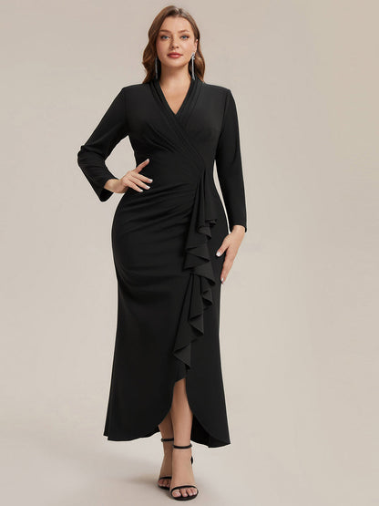 Plus Size Long Sleeve Slit Crepe Evening Dress
