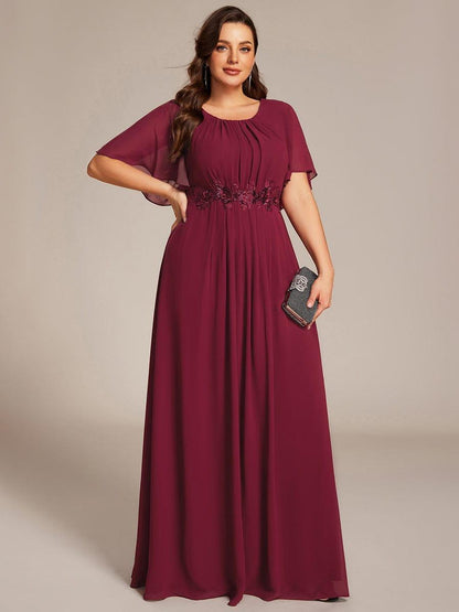 ever ASPYN|Short Sleeve Pleated Applique A-Line Floor-Length Formal Evening Dress