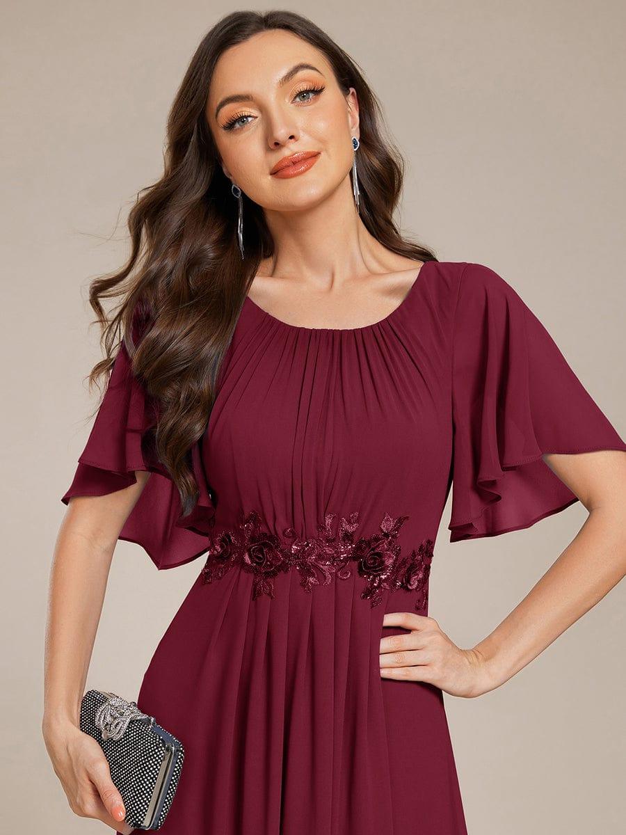 ever ASPYN|Short Sleeve Pleated Applique A-Line Floor-Length Formal Evening Dress