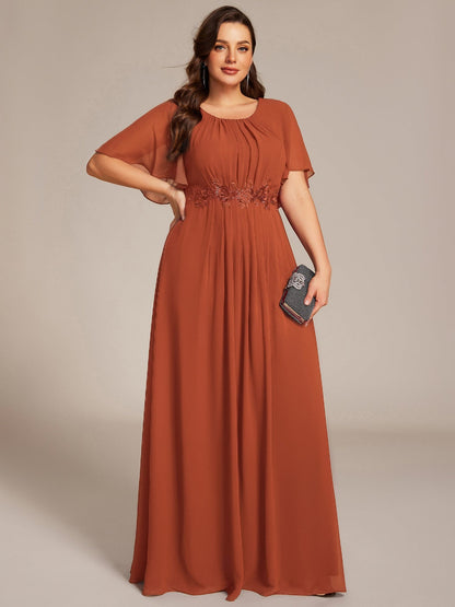 ever ASPYN|Short Sleeve Pleated Applique A-Line Floor-Length Formal Evening Dress