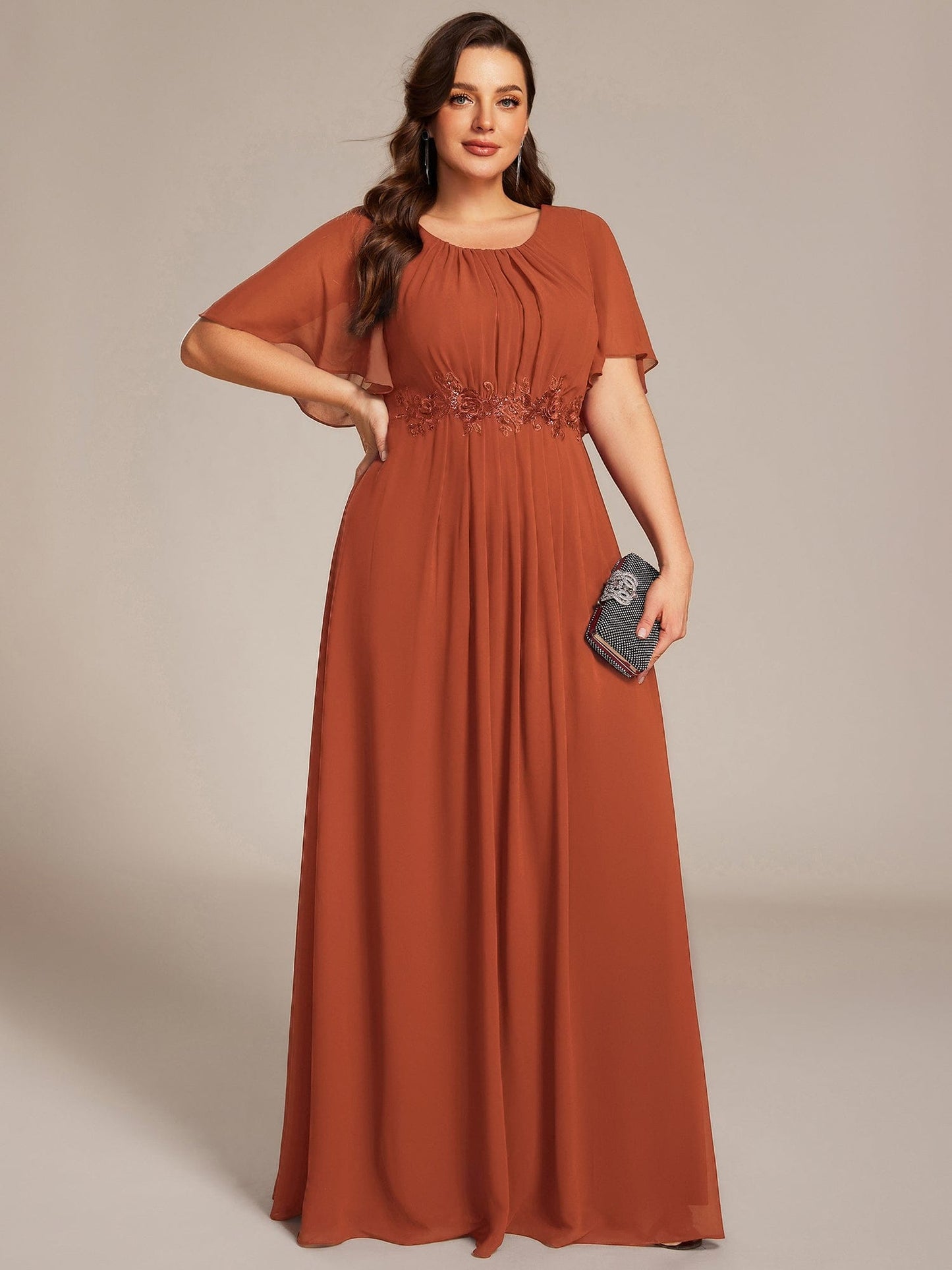 pretty ASPYN|Plus Size Pleated Waist Applique Maxi Bridesmaid Dress