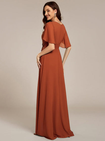 ever ASPYN|Pleated Applique Maxi Bridesmaid Dress