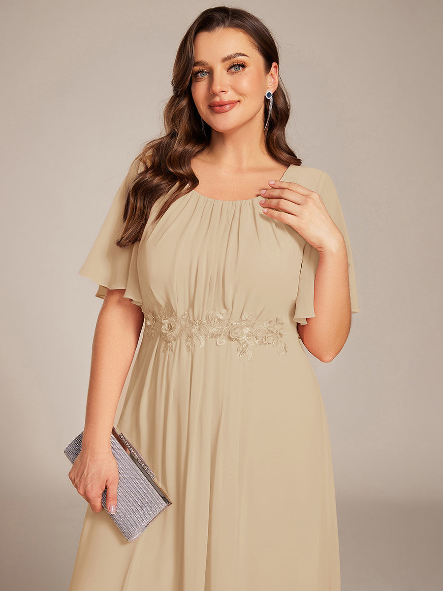ever ASPYN|Short Sleeve Pleated Applique A-Line Floor-Length Formal Evening Dress