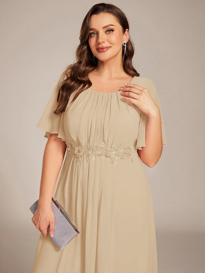 ever ASPYN|Short Sleeve Pleated Applique A-Line Floor-Length Formal Evening Dress