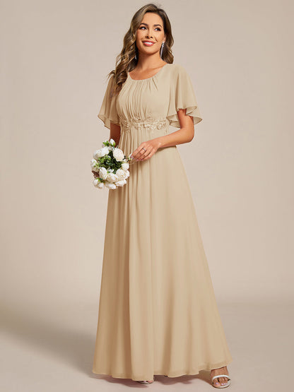 ever ASPYN|Short Sleeve Pleated Applique A-Line Floor-Length Formal Evening Dress