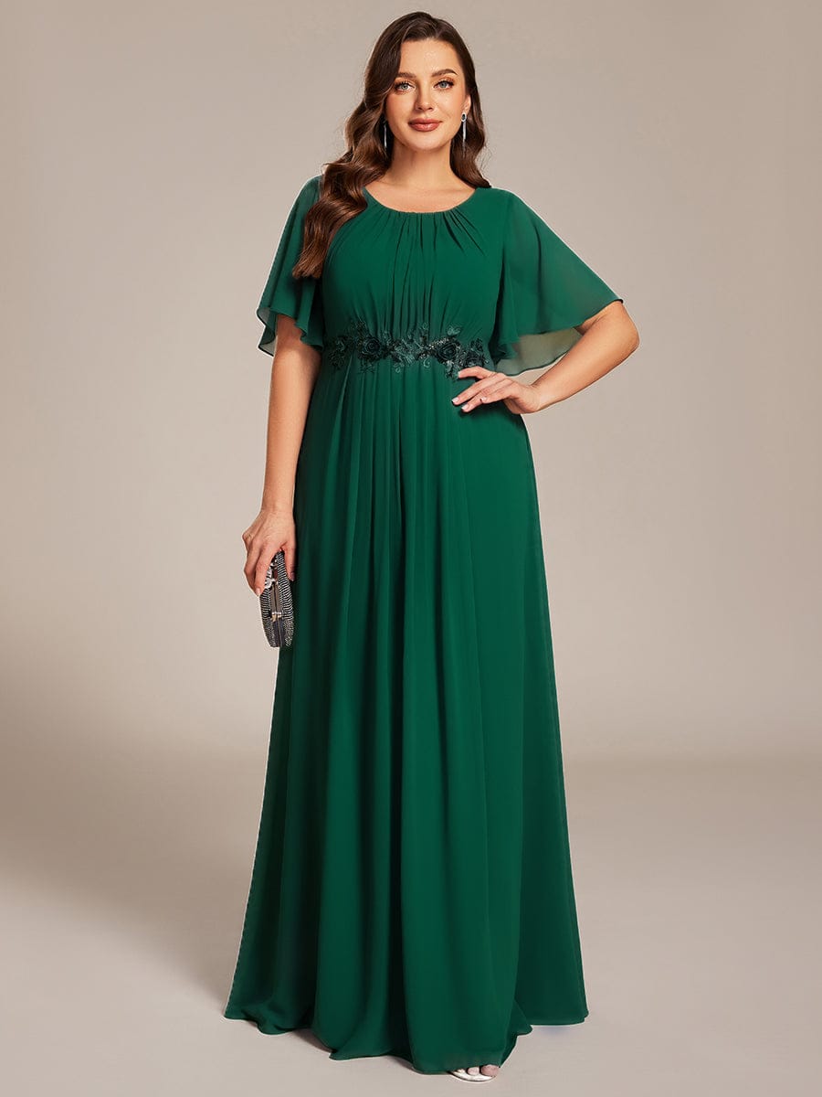 pretty ASPYN|Plus Size Pleated Waist Applique Chiffon Maxi Formal Dress